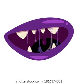 Monster mouth creepy and scary. Funny jaws teeths creatures expression monster horror saliva slime. Vector isolated illustration cartoon style