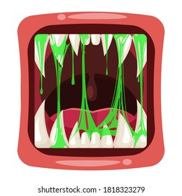 Monster mouth creepy and scary. Funny jaws teeths creatures expression monster horror saliva slime. Vector isolated illustration cartoon style