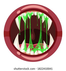 Monster mouth creepy and scary. Funny jaws teeths creatures expression monster horror saliva slime. Vector isolated illustration cartoon style