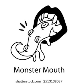 Monster mouth icon in drawing style