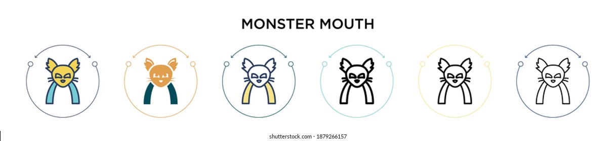 Monster mouth icon in filled, thin line, outline and stroke style. Vector illustration of two colored and black monster mouth vector icons designs can be used for mobile, ui, web