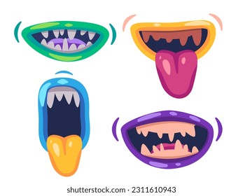monster mouth purple blue yellow and green color collection scary evil creepy expression horror
