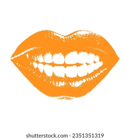 Monster mouth smiling - Halloween halftone dotted realistic clipart. Offset texture Vintage illustration in 90s grunge style