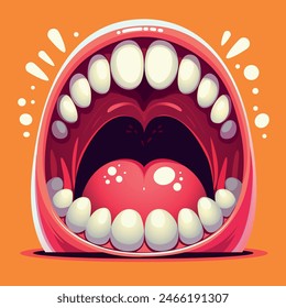 Monster mouth with tongue. Mouth with teeth closeup. Halloween scary and horror mouth monster teeth and tongue in mouth closeup. Monster square avatar. Cute monster face on orange background