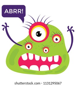 
monster with multiple eyes and big screaming mouth, argus panoptes flat icon with ARRR message chat bubble 
