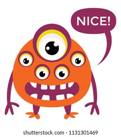 
monster with multiple eyes and big screaming mouth, argus panoptes flat icon with nice speech bubble
