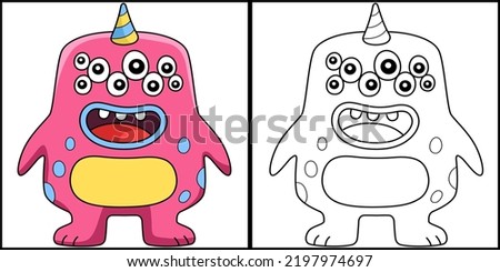 Monster With Multiple Eyes Coloring Illustration