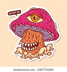 Monster Mushroom Hand Drawn Color Vector Doodle Illustration