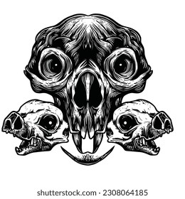 Monster nature and animals skull is a vector collection of realistic and detailed skulls inspired by nature and animals. The skulls can be used for horror, fantasy, or wildlife designs.