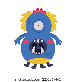 Monster Number Eight or Numeral with Face and Hand Vector Illustration