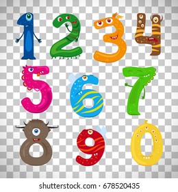 Monster numbers, vector funny children numbers isolated on transparent background