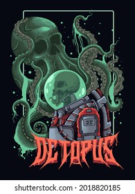 monster octopus with alien astronaut