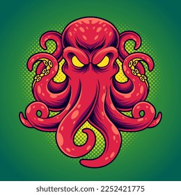 Monster octopus cartoon vector illustration