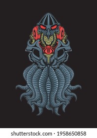 Monster Octopus Mecha Illustration Robot. Perfect for any merchandise needs