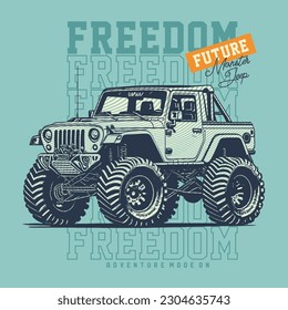 
Monster Off Road jeep big power, vector design illustration