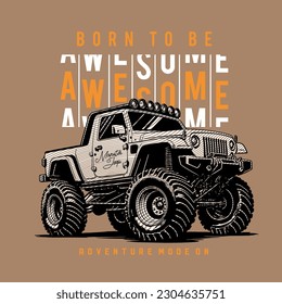 
Monster Off Road jeep big power, vector design illustration