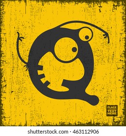 Monster on grunge background. Cartoon illustration