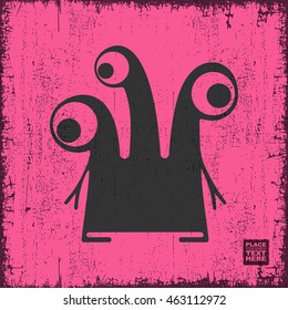 Monster on grunge background. Cartoon illustration