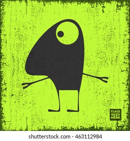 Monster on grunge background. Cartoon illustration