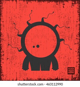 Monster on grunge background. Cartoon illustration