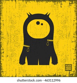 Monster on grunge background. Cartoon illustration