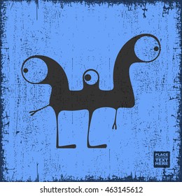 Monster on grunge background. Cartoon illustration
