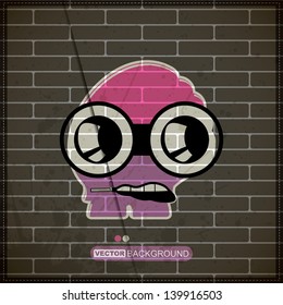 Monster on old brick wall