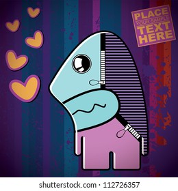 Monster on retro background
