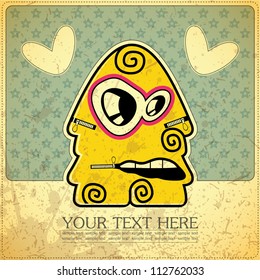 Monster on retro background