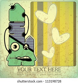 Monster on retro background