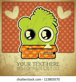 Monster on retro background