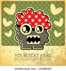Monster on retro background