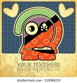 Monster on retro background
