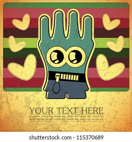 Monster on retro background