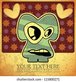 Monster on retro background