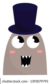 A monster with open mouth showing its teeth wearing a blue hat vector color drawing or illustration