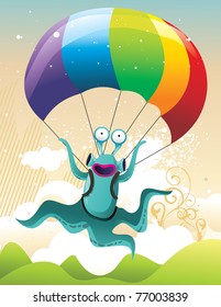 monster in parachute vector