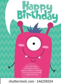 Monster Party Card Design. Vector Illustration