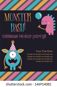 monster party card design. vector illustration