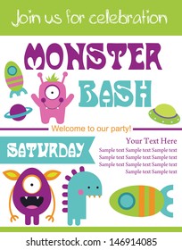 monster party card design. vector illustration