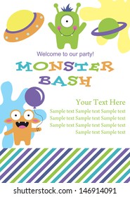 monster party card design. vector illustration