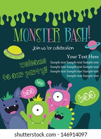 Monster Party Card Design. Vector Illustration