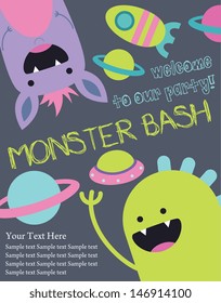 monster party card design. vector illustration