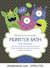 monster party card design. vector illustration 