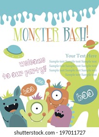 monster party card design. vector illustration