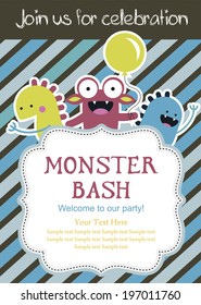 monster party card design. vector illustration