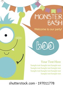 monster party card design. vector illustration
