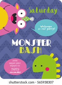 monster party card design. vector illustration

