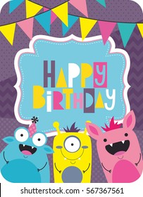 monster party card design. vector illustration