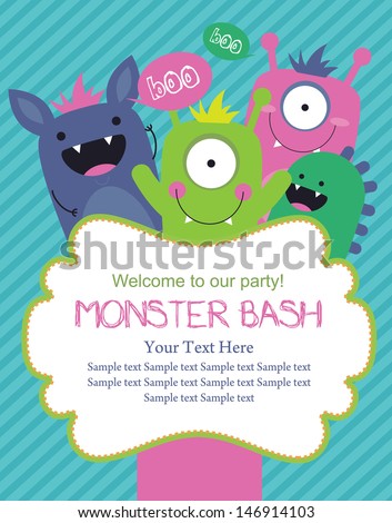 monster party card design. vector illustration